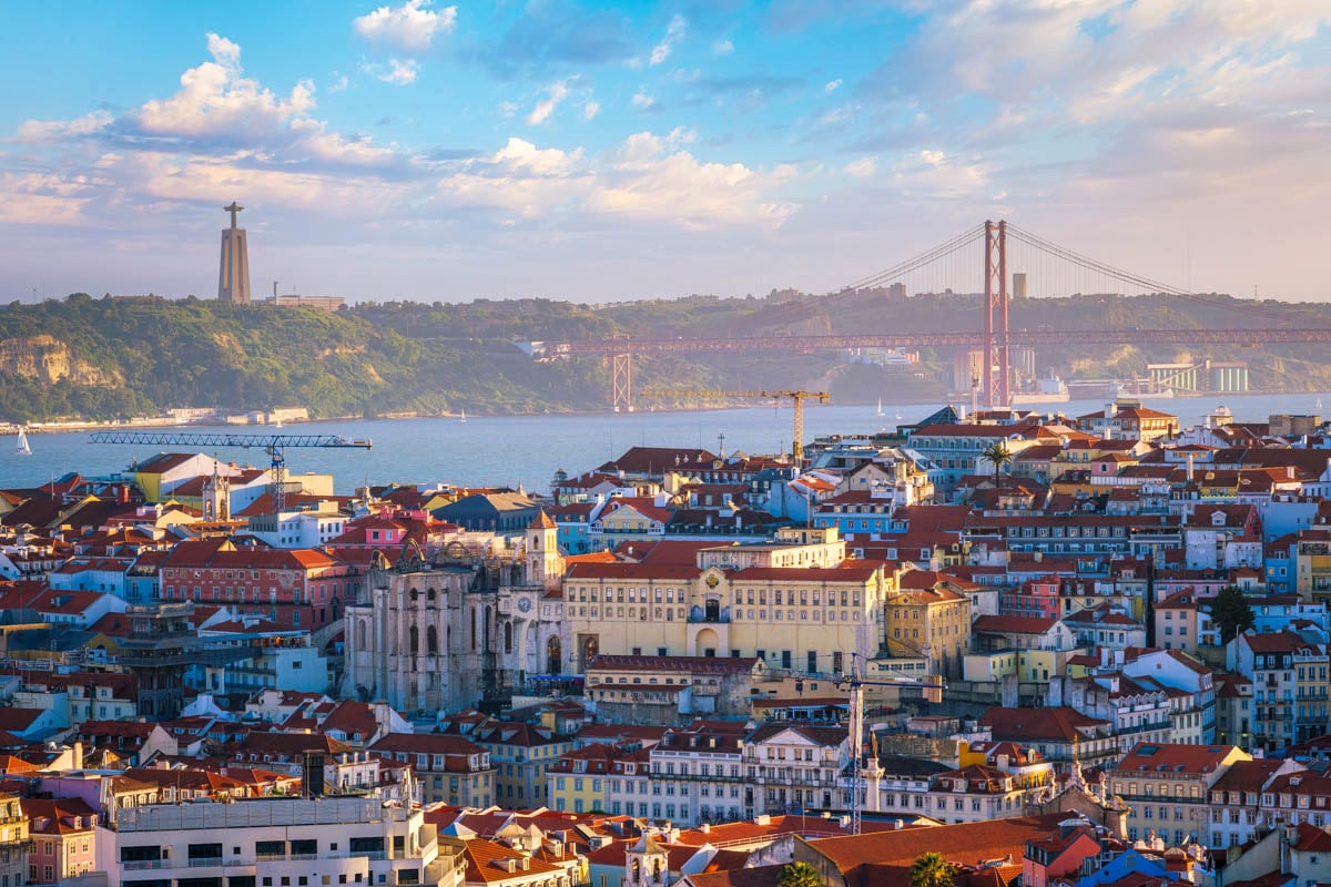 The sunset view from Miradouro da Senhora do Monte Lisbon Portugal