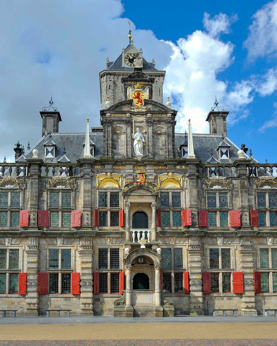Town hall in Delft and Market Square in Delft Netherlands