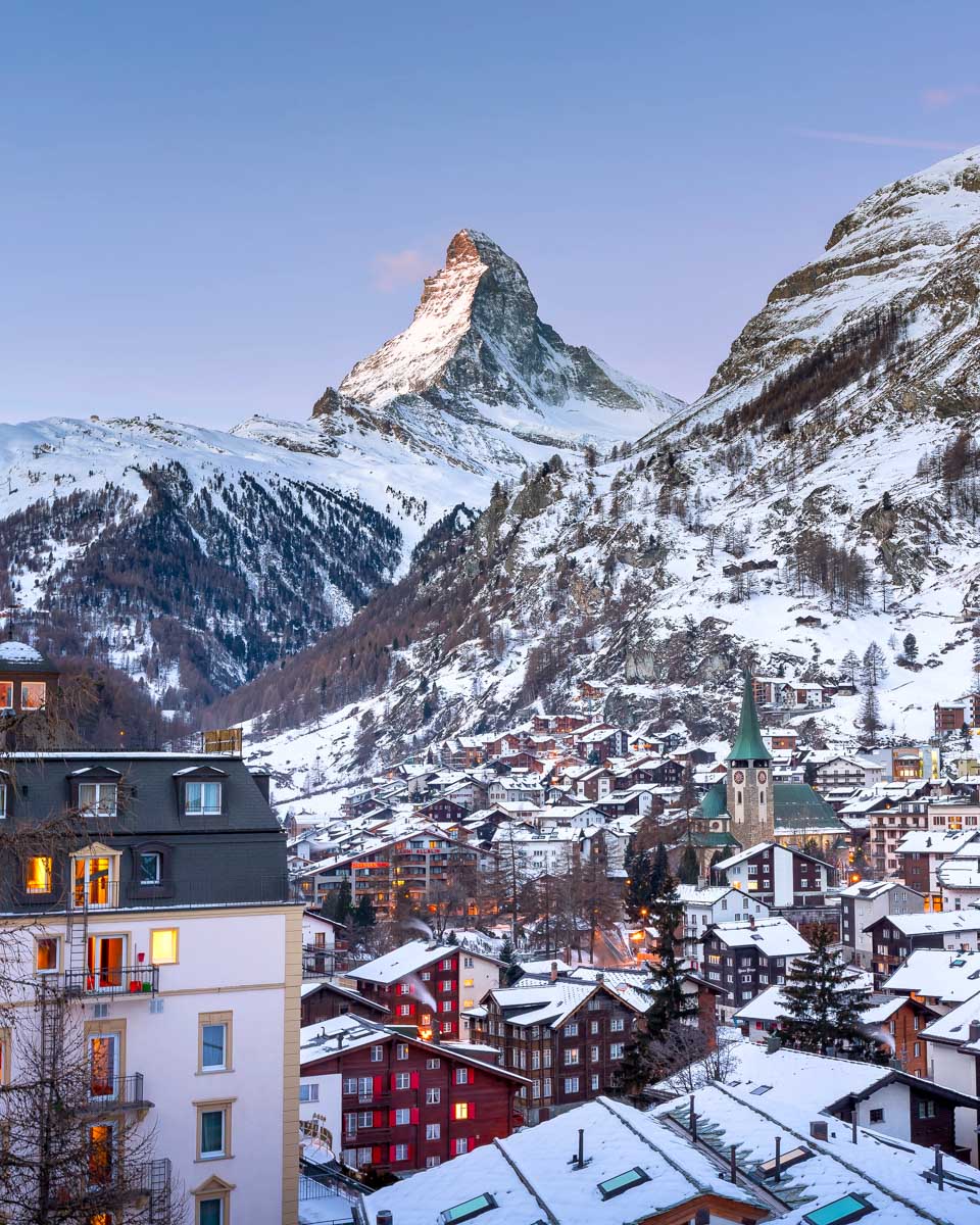View-of-the-Matterhorn-in-Zermatt-Village-Switzerland