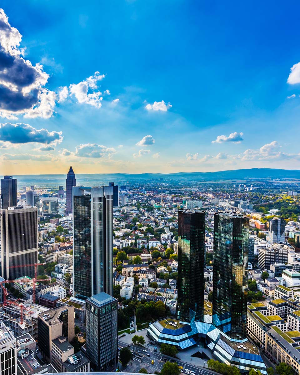 View to skyline of Frankfurt from Maintower Germany