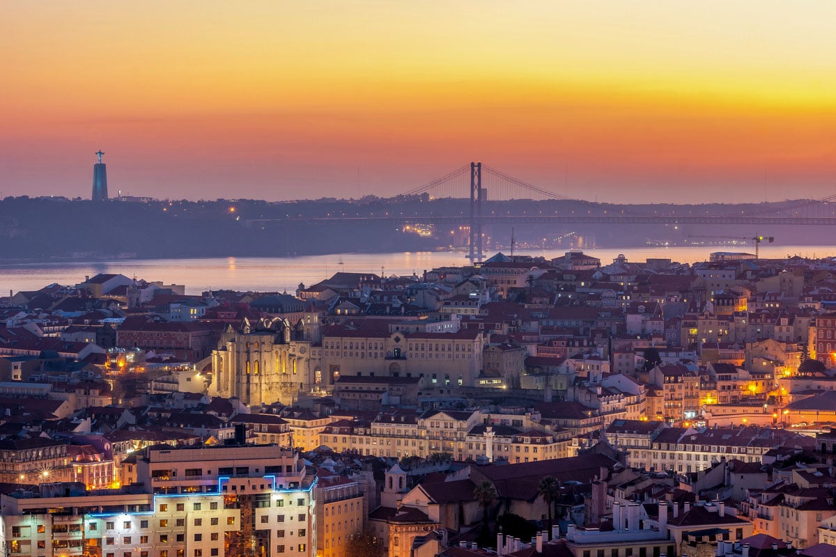 Watching the sunset from miradouro in Lisbon Portugal