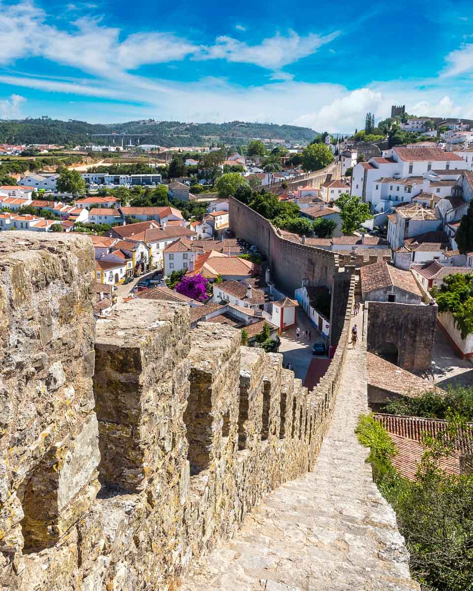 the medieval stone walls of Obidos in Portugal