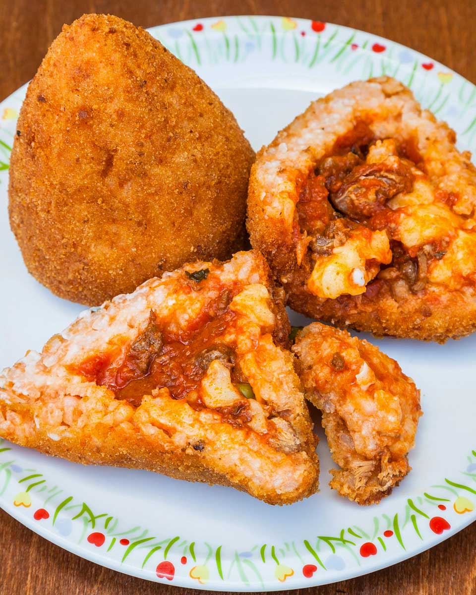 Arancini eaten ona food tour in Turin Italy