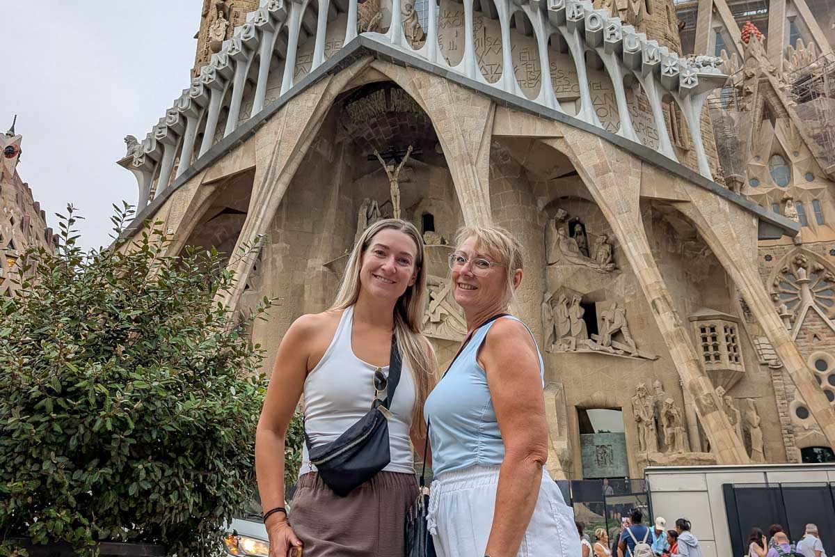 Bailey and her mom out front of Sagrada Familia in Barcelona Spain