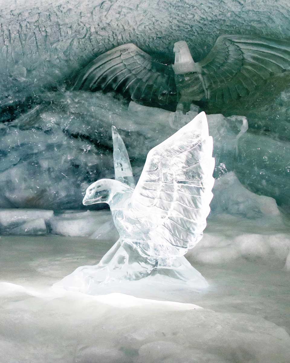 Ice sculptures seen in Glacier Palace Switzerland
