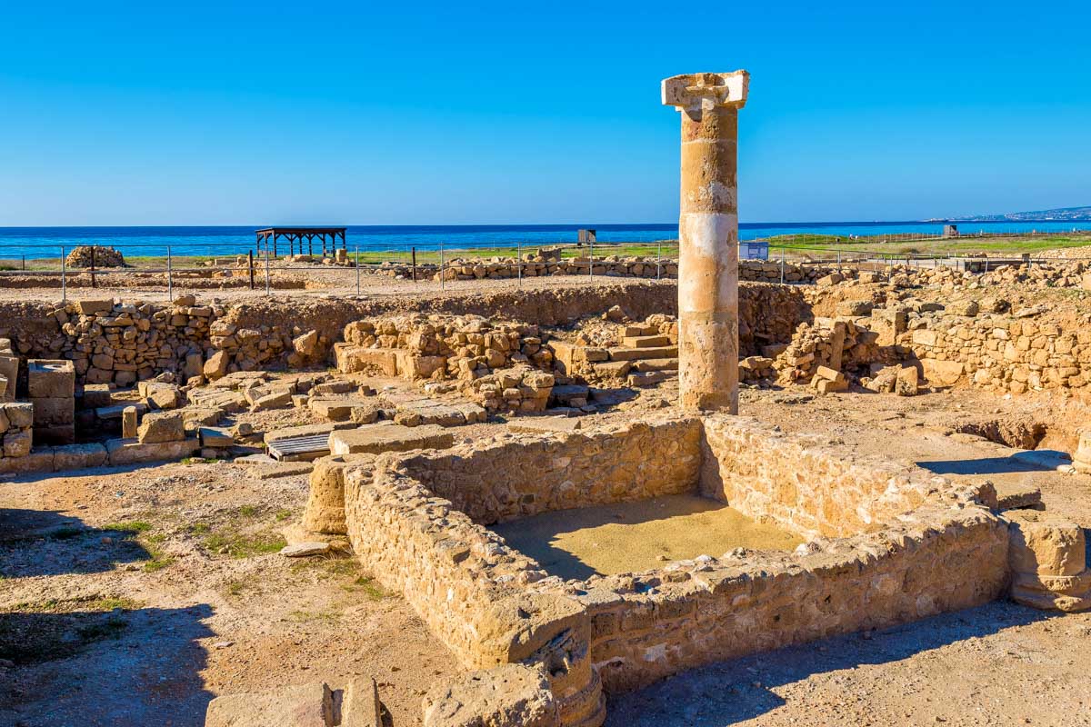 Looking at Paphos Archaeological Park in Cyprus on a sunny day