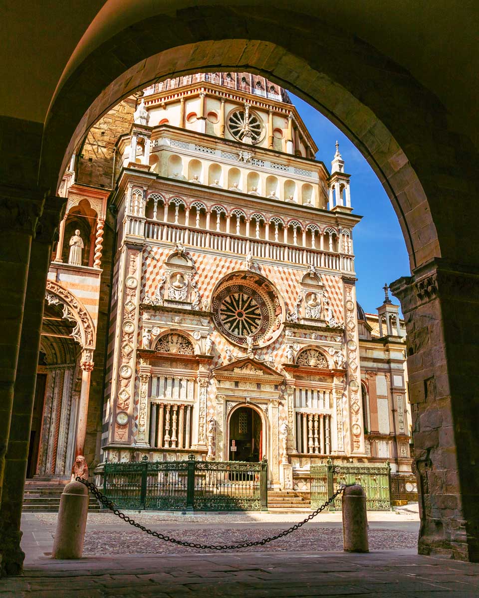 Looking at the Basilica di Santa Maria Maggiore in Bergamo city, Italy