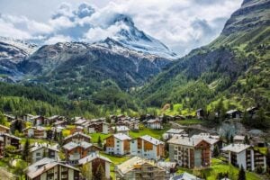 Looking down into Zermatt Switzerland Summer