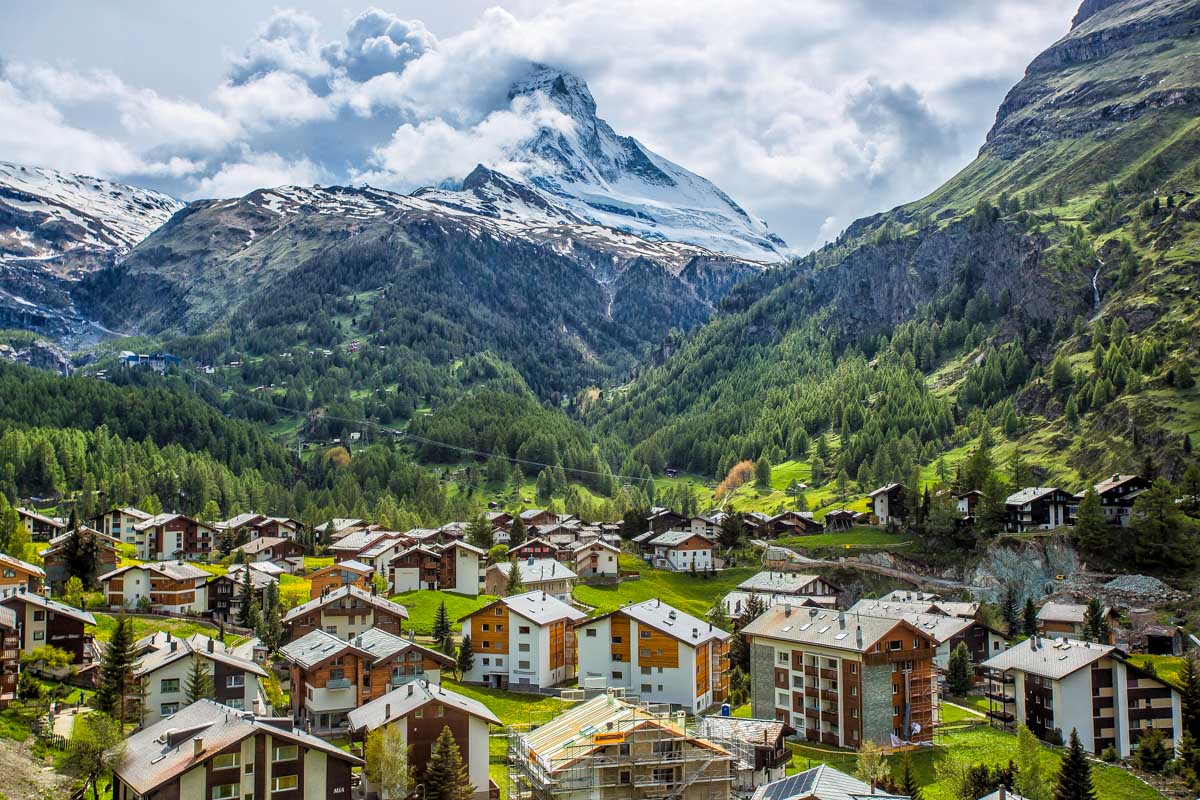 Looking down into Zermatt Switzerland Summer