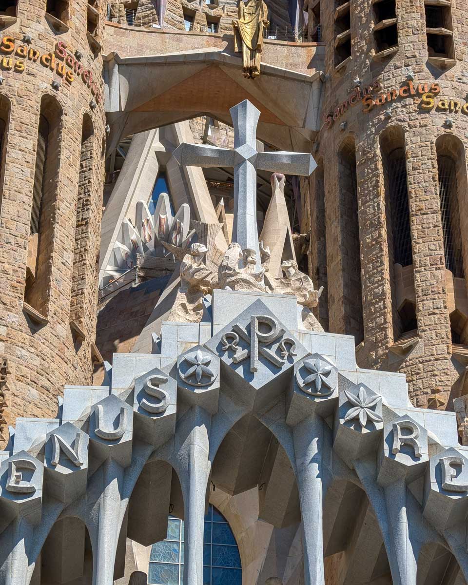Looking up at Sagrada Familia on a sunny day in Barcelona Spain (3)