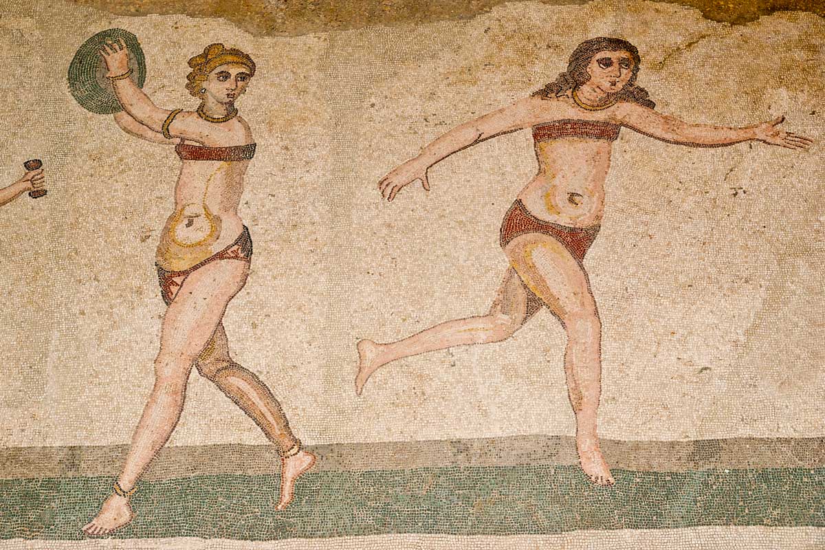 Mosaic fragment Roman Villa Romana del Casale, Sicily Italy