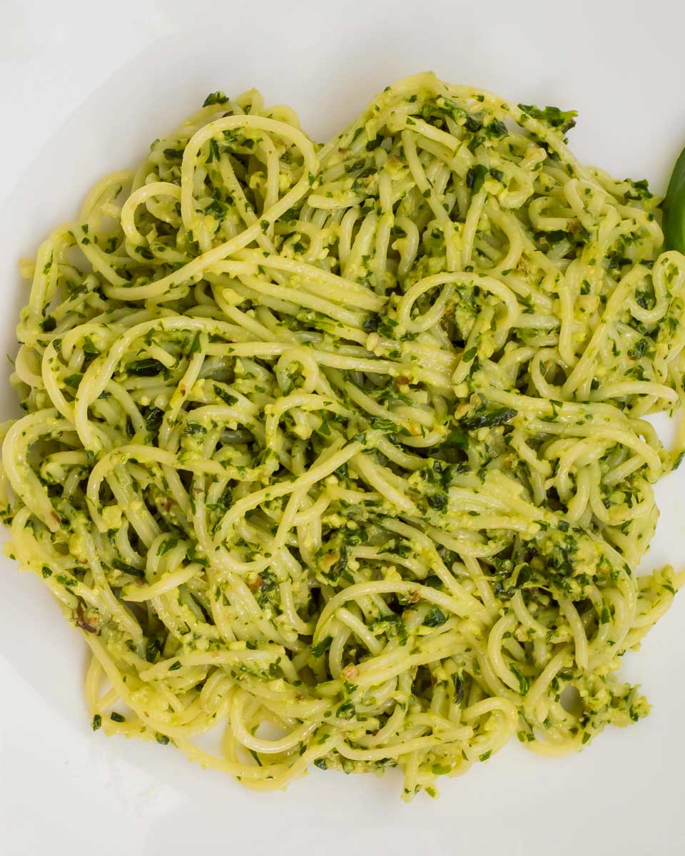 Pesto pasta made during a cooking class in La Spezia Italy