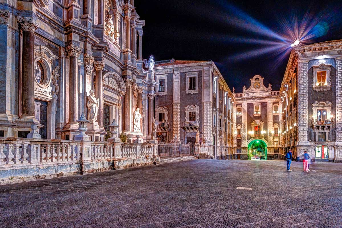 Piazza del Duomo in Catania Sicily Italy at night