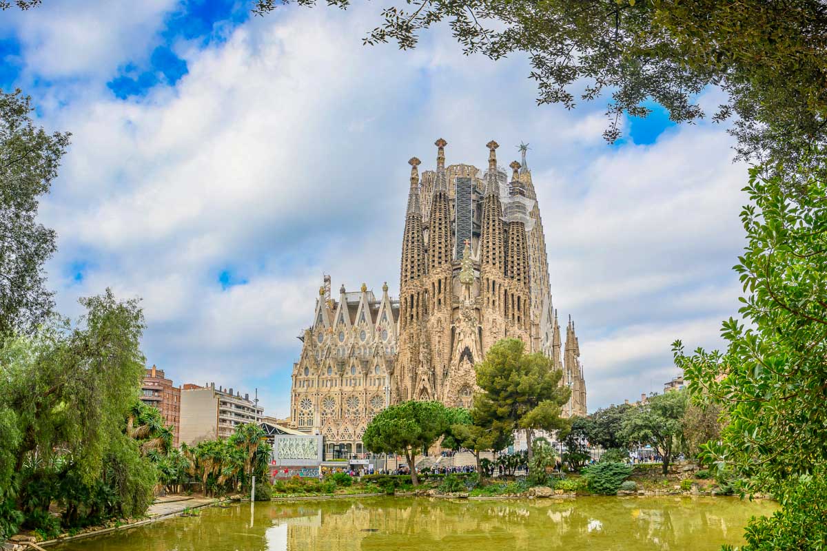 Sagrada Familia seen on a sunny day in Barcelona Spain