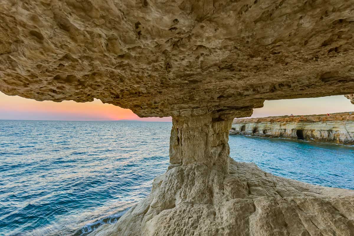 The Sea Caves in Cyprus at sunset