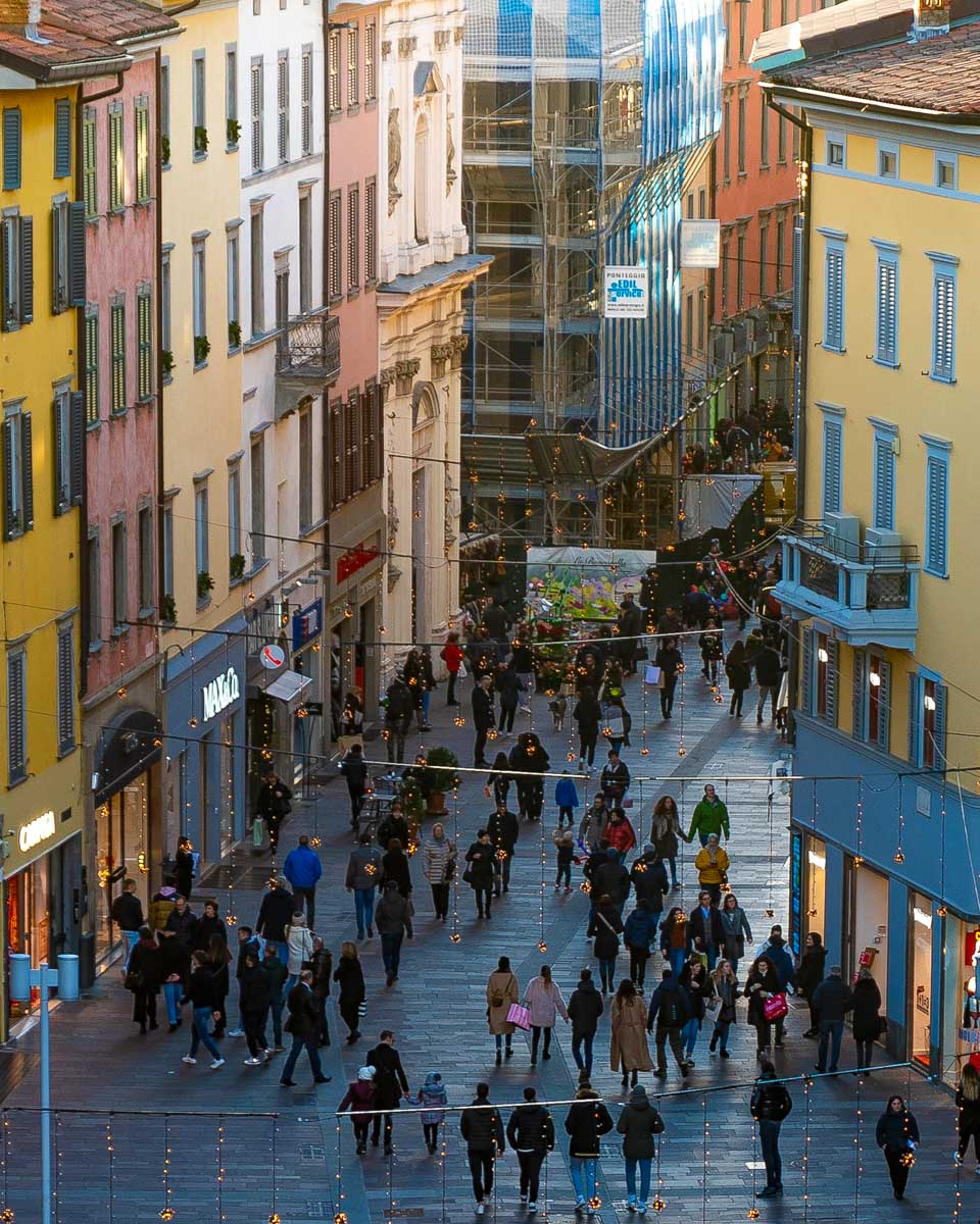 View from the top of via XX Settembre in Città Bassa Bergamo Italy