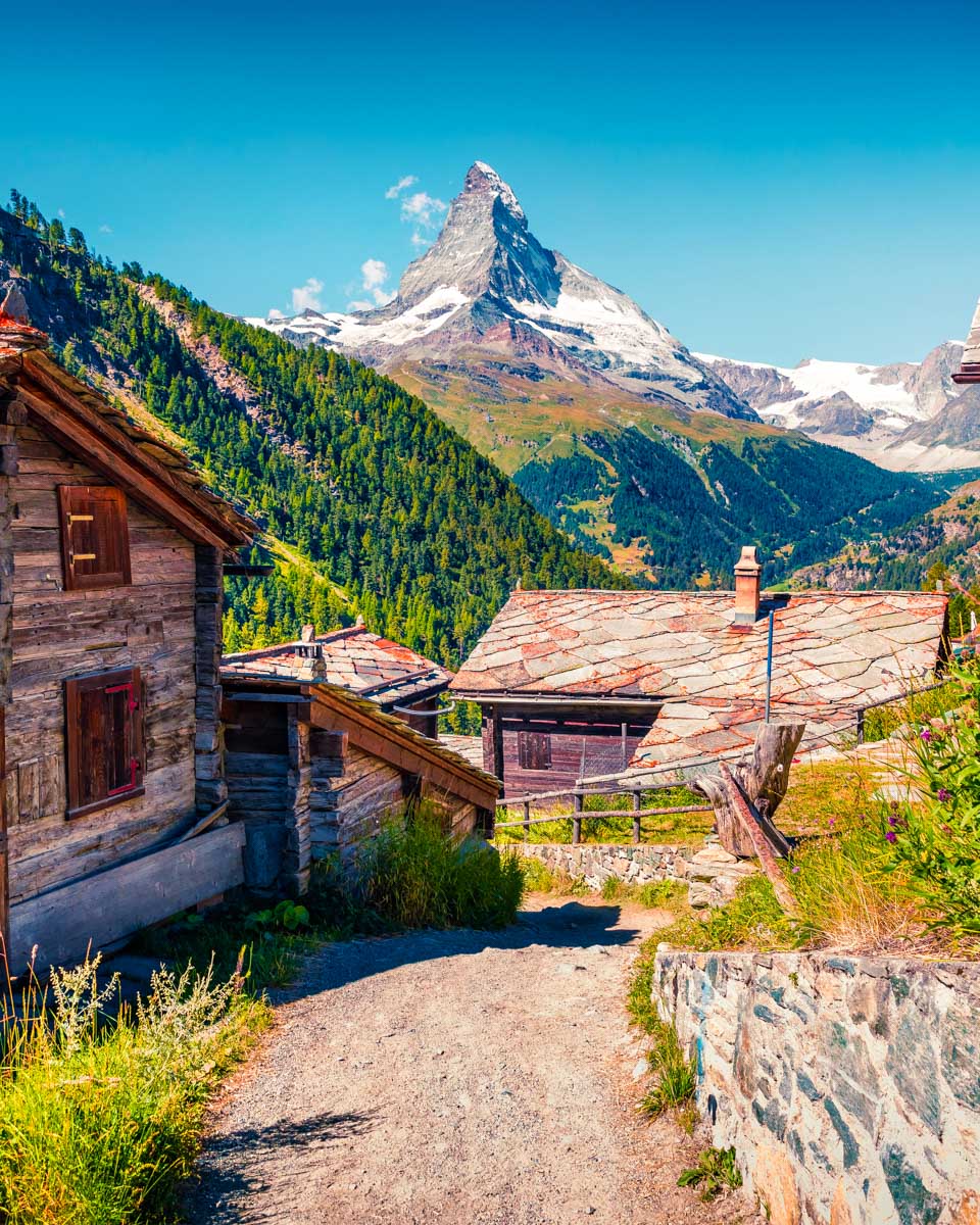 Walking in Zermatt Village Summer Switzerland