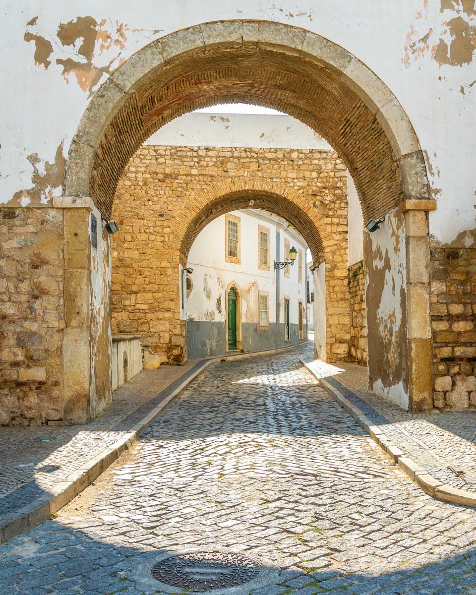 Walking through downtown Faro Portugal