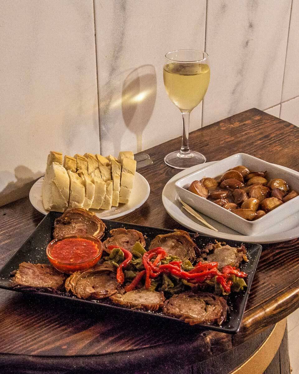 Wine-and-cheese-charcuterie-board-on-a-food-tour-in-Faro-Portugal