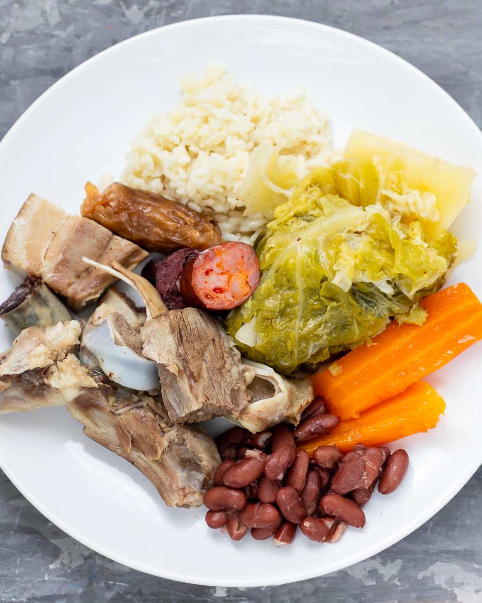 A-typical-Portugese-meal-with-smoked-fish-and-vegtables-in-Azores-Portugal, Ponta Delgada