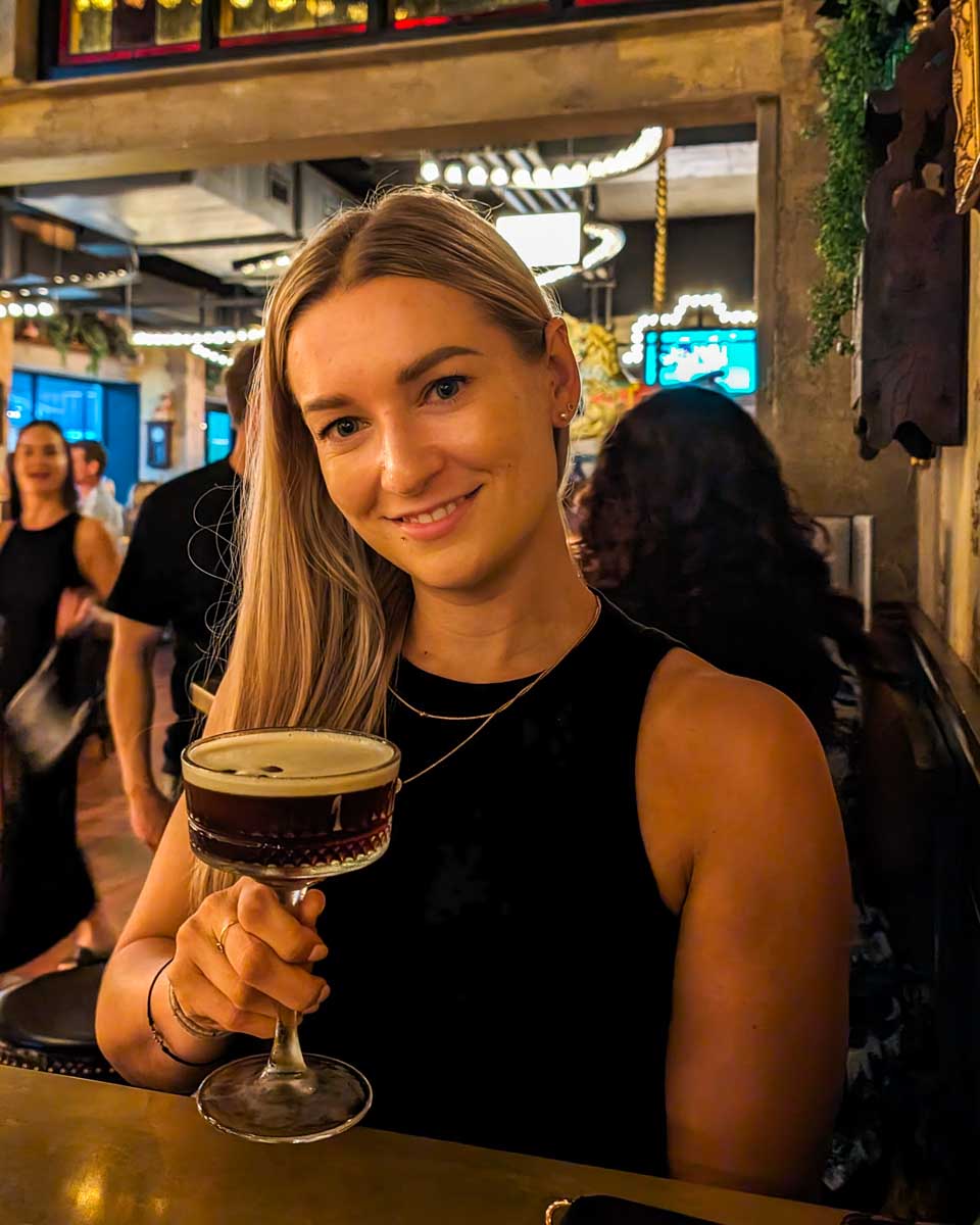 Bailey-enjoys-a-cocktail-while-out-in-Marbella Spain