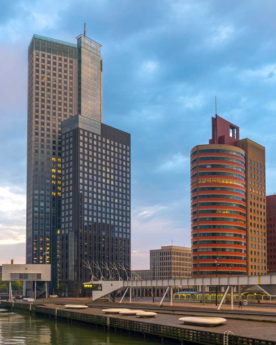Buildings along the Nieuwe Maas River in Rotterdam Netherlands