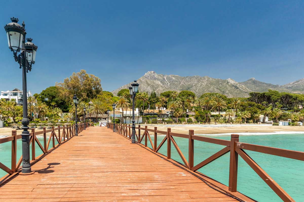 Embarcadero the red wood bridge on the Golden Mile Marbella Spain