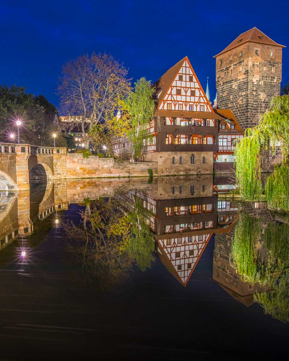 Hangman's Bridge at night in Nuremberg Germany