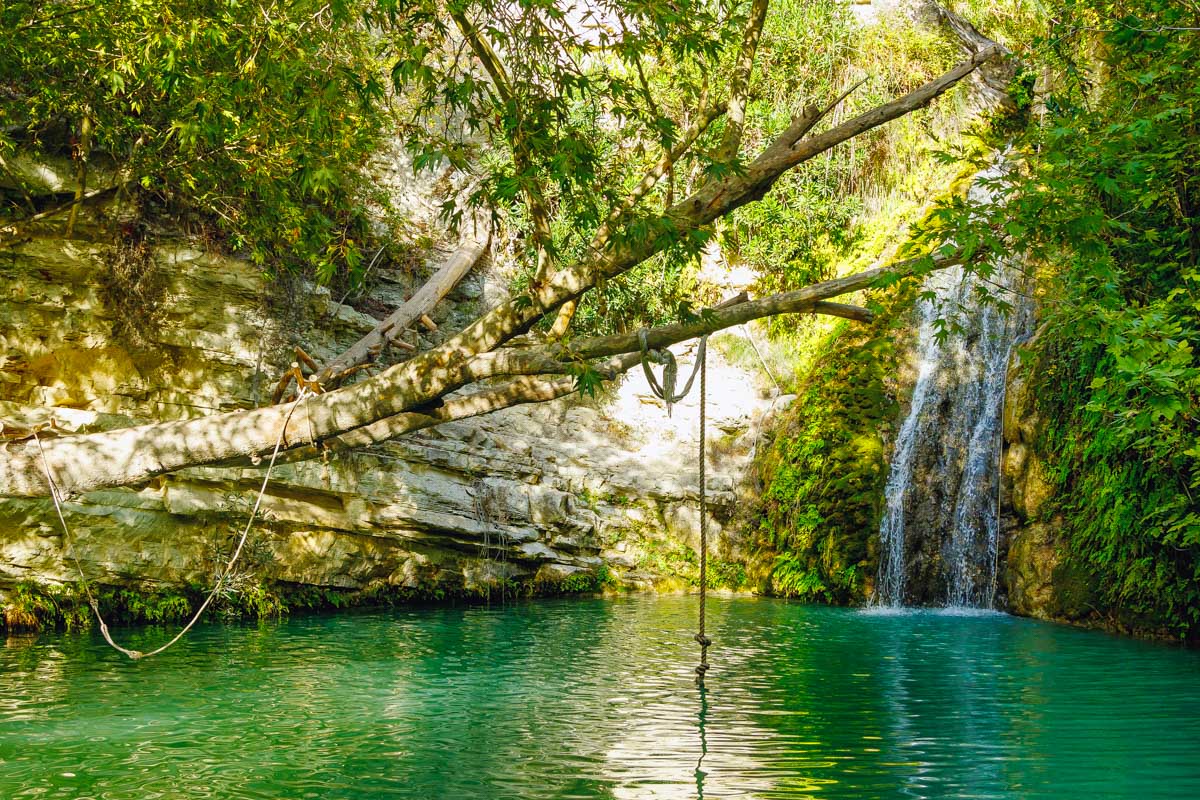 Looking at Adonis Baths Waterfalls in Paphos, Cyprus
