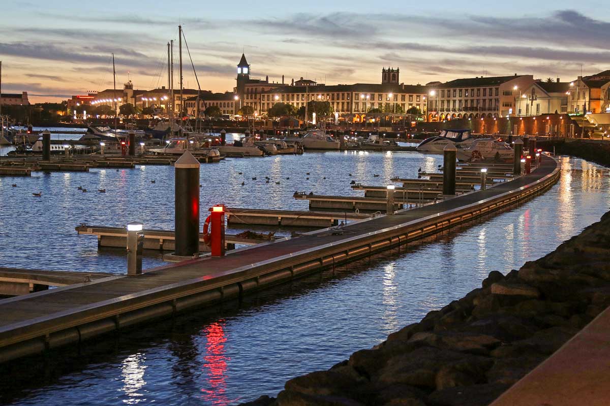 Ponta Delgada Marina at sunset, Azores, Portugal
