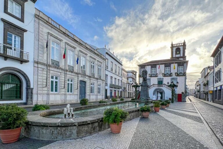 The town hall of Ponta Delgada seen on Sao Miguel in the Azores, Portugal