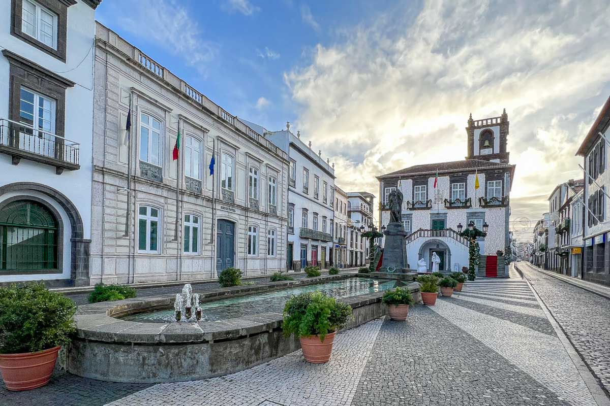 The town hall of Ponta Delgada seen on Sao Miguel in the Azores, Portugal