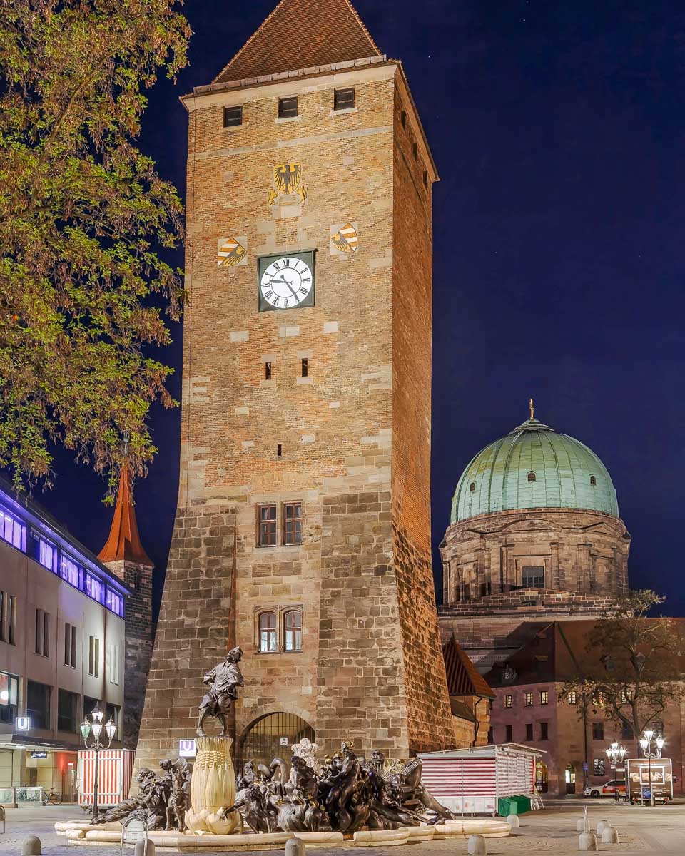 White Tower (Weisser Turm), Nuremberg, Germany at night