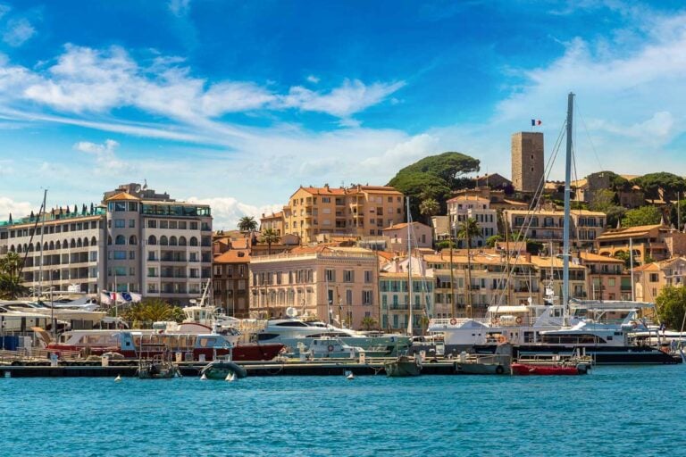 Anchored yachts in Cannes port, France