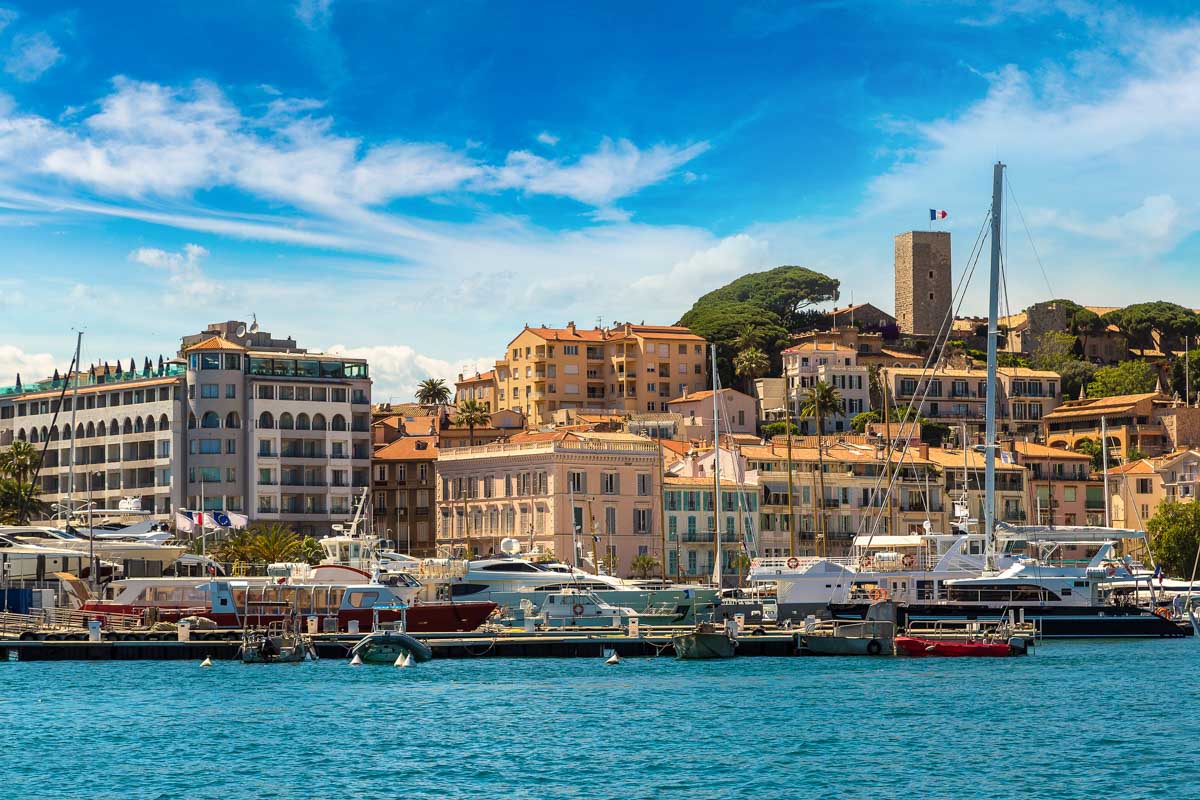 Anchored yachts in Cannes port, France