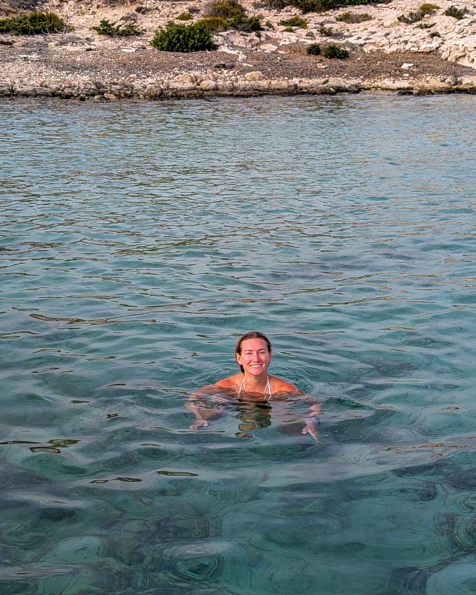 Bailey-swims-on a boat tour iun Zadar Croatia