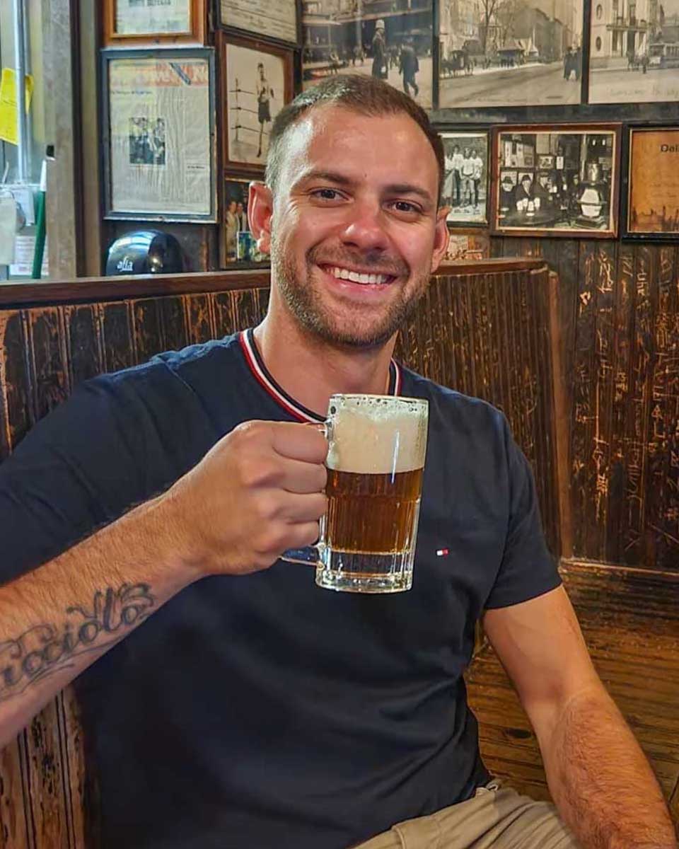 Daniel-poses-for-a-photo-at-a-pub-in Nuremberg Germany
