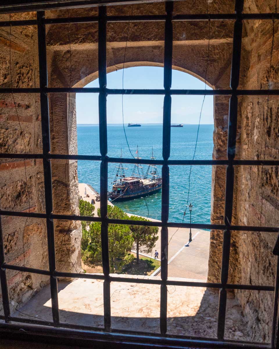 Looking through a window in the White Tower in Thessaloniki Greece (1)