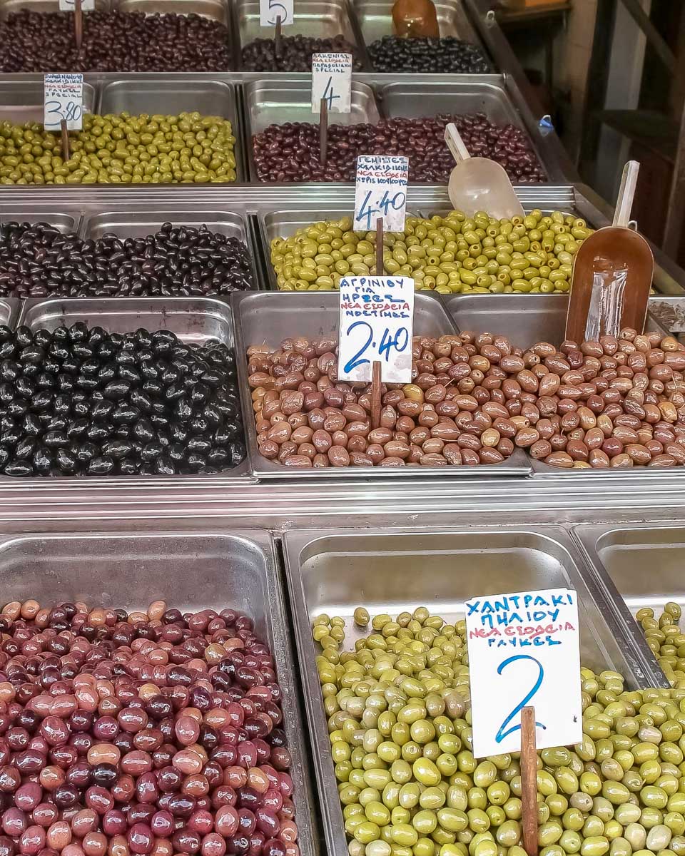 Olives eaten on a food tour in Thessaloniki Greece