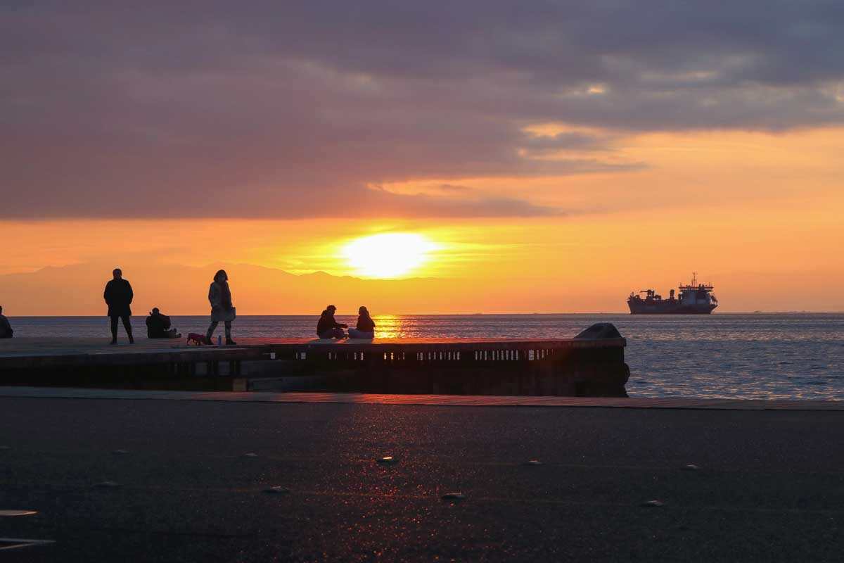 People on the Nea Paralia in Thessaloniki Greece