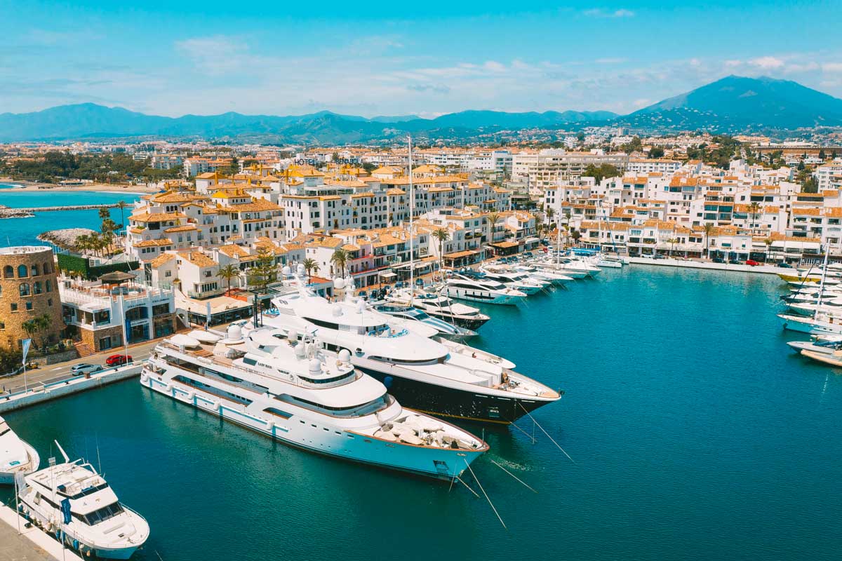 Puerto Banus marina with luxury yachts, Marbella, Spain
