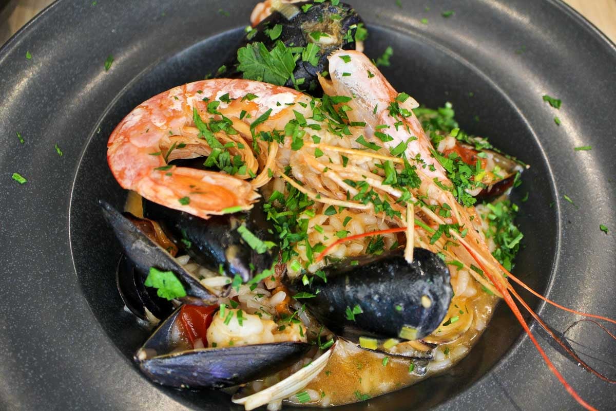 Seafood dinner of shrimp and mussles eaten in Valletta Malta