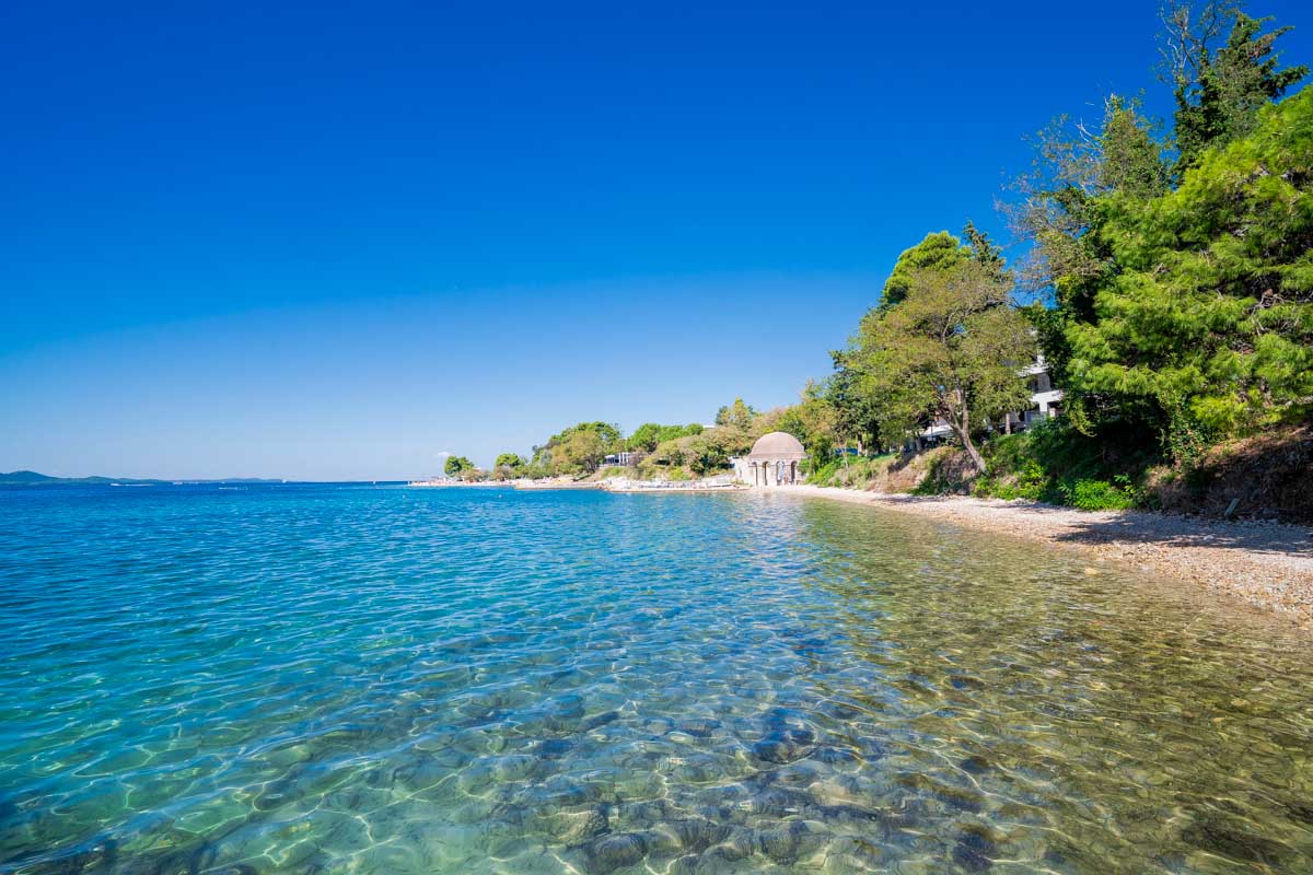 View of Kolovare Beach on a sunny day in Zadar Croatia